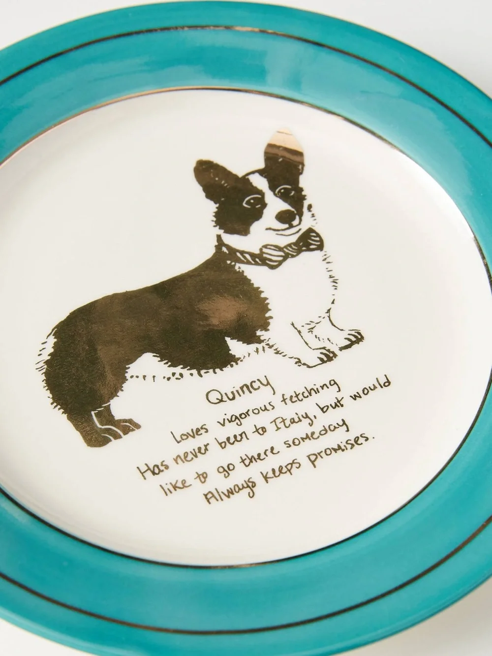 Anthropologie | Quincy Corgi Dog Biography Canape Plate ~ 6.25”